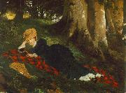 Gyula Benczur Woman Reading in a Forest oil painting on canvas